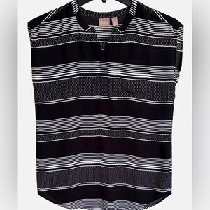 Chico’s Size 0 Small Black White Stripe Dot Sleeveless Blouse